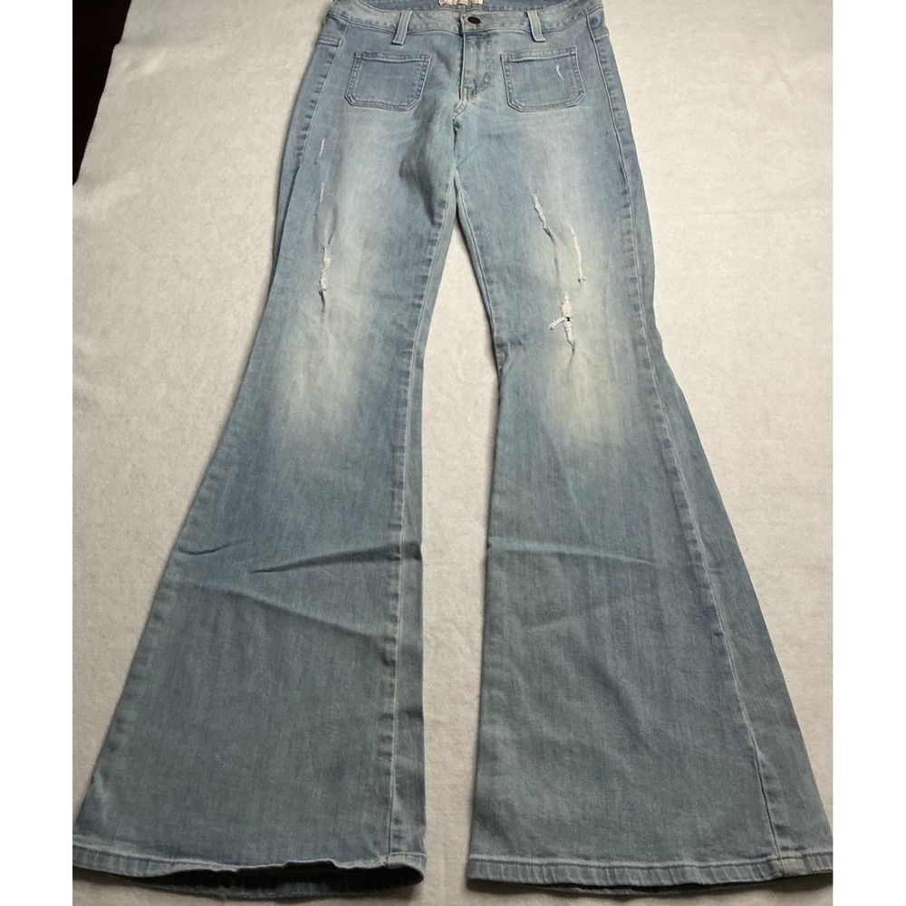 GUESS Vintage Heritage Distressed Flare Jeans Front Patch Pocket Denim 26